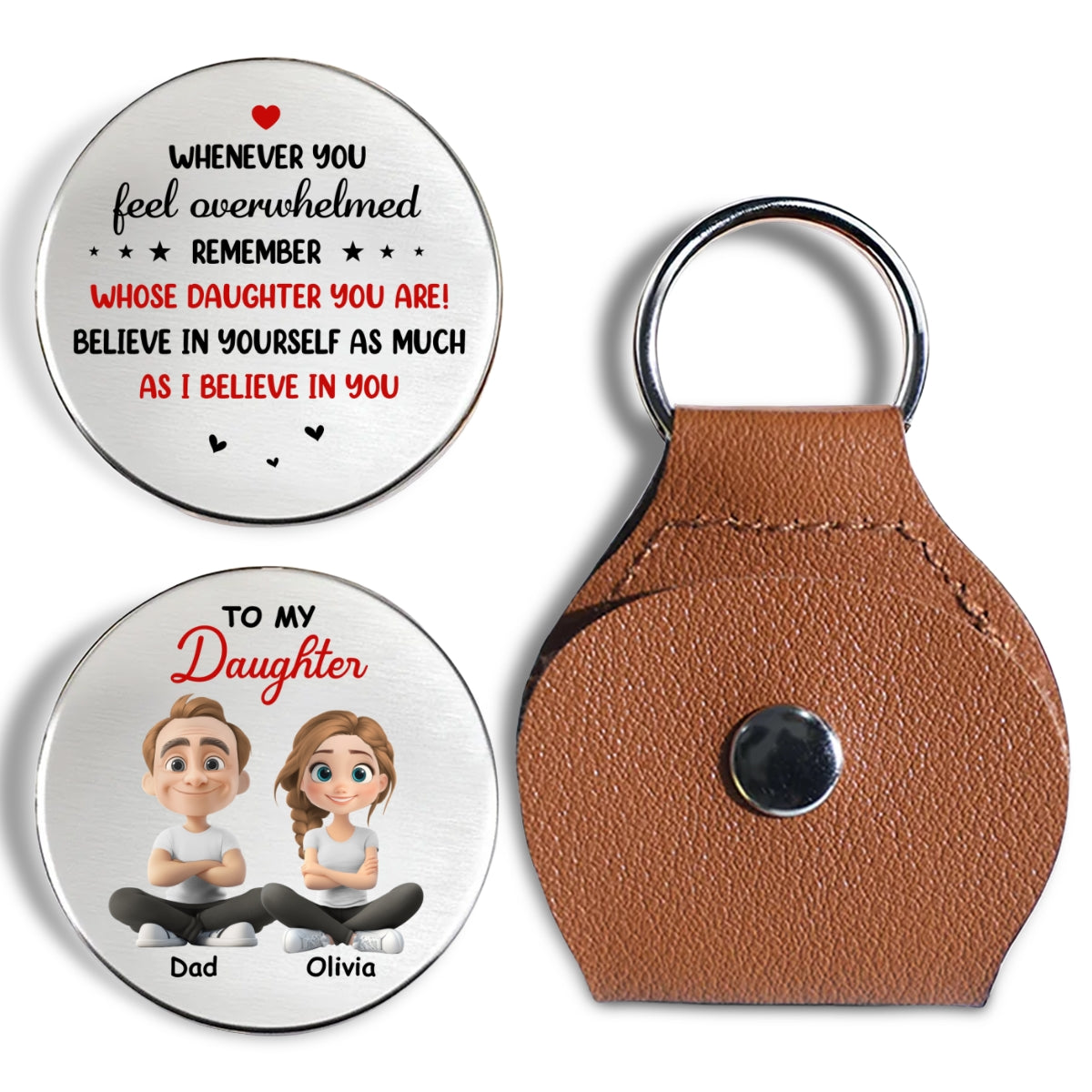 Custom Daughter Coin Keychain, Mother's Day Birthday Gifts • I Believe In You - Personalized Pocket Hug