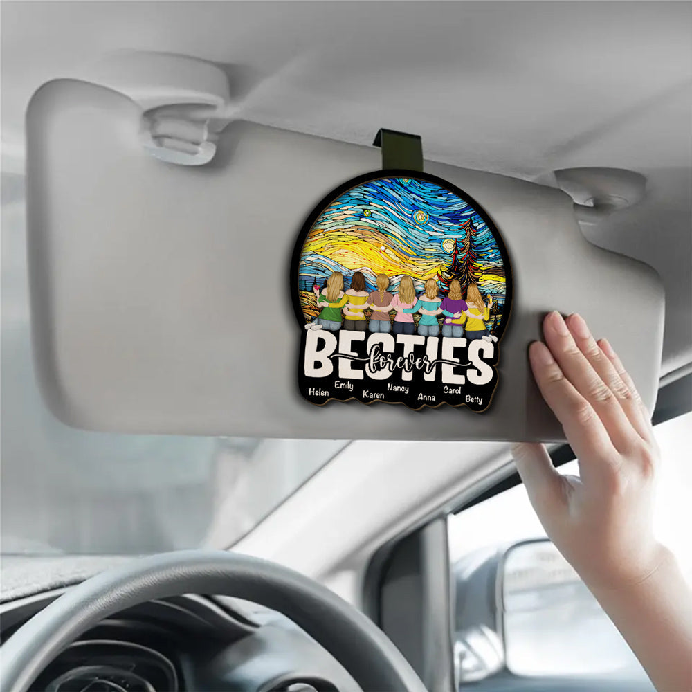 Besties Sitting Together Version 2 - Personalized Car Visor Clip