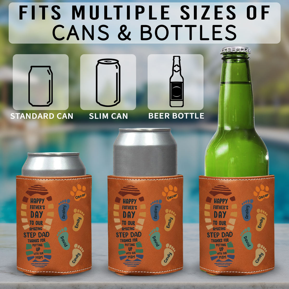 Amazing Step Dad - Personalized Leather Can Cooler Holder