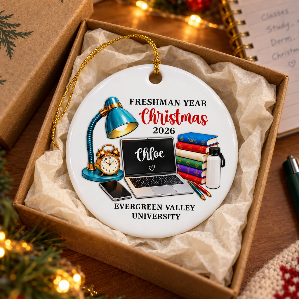 Custom Family Ornament, Christmas Gift for Family Members •  Freshman Year Feels Extra Special - Personalized Ceramic Ornament
