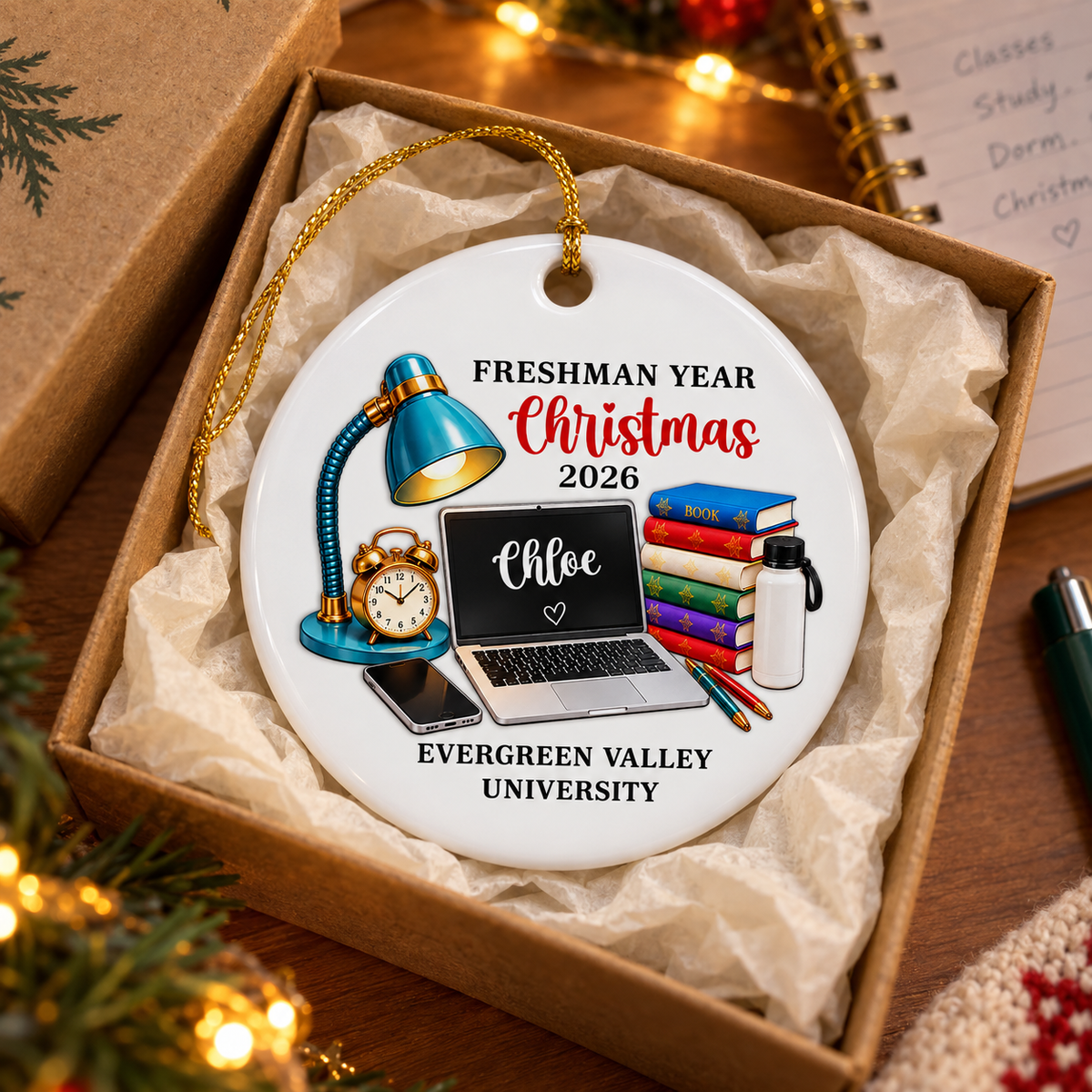 Custom Family Ornament, Christmas Gift for Family Members •  Freshman Year Feels Extra Special - Personalized Ceramic Ornament