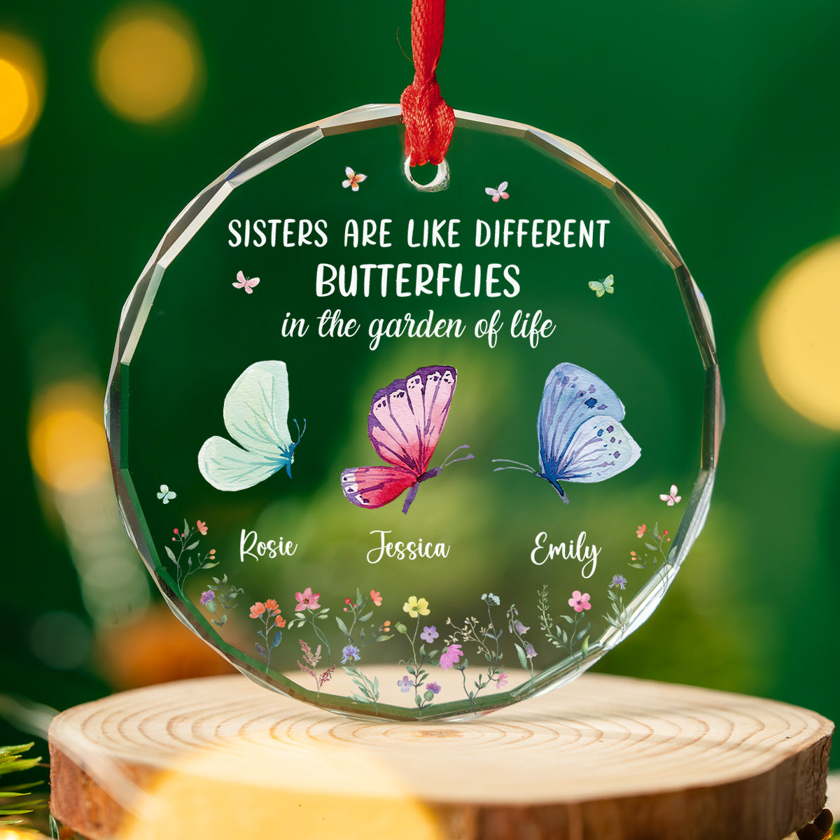 Custom Keepsake Christmas Ornament •  Sisters Are Like Different Butterflies - Personalized Glass Ornament