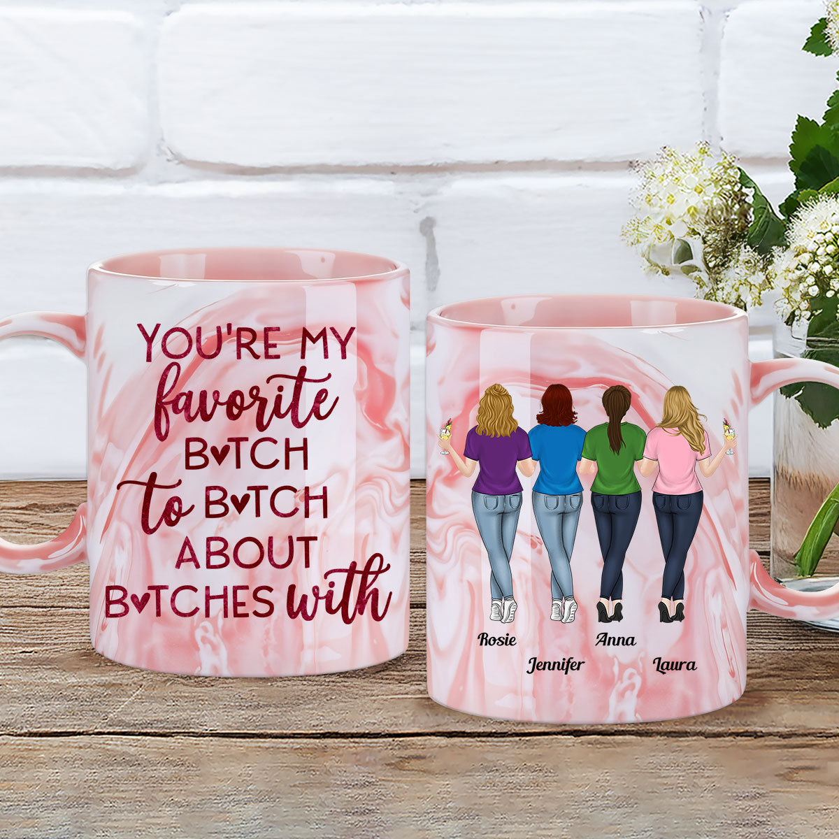 Custom Best Friend, Christmas & Birthday Friendship Keepsake Gift • My Favorite Bitch - Personalized Pink Marble Mug