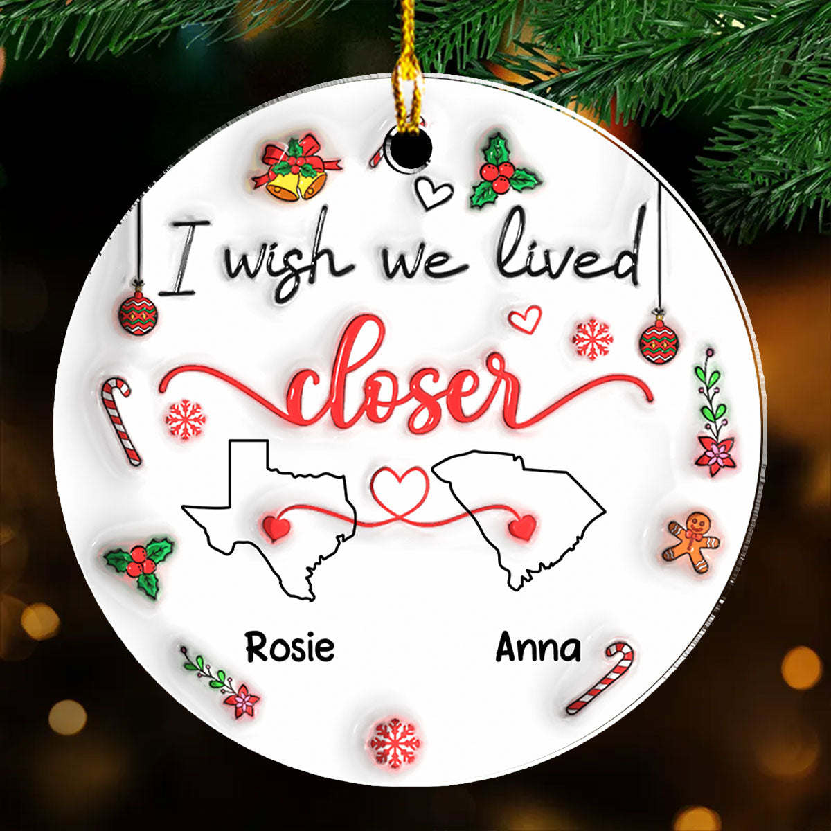 Custom Keepsake Christmas Ornament •  Besties Are Always Close At Heart - Personalized 3D Inflated Effect Acrylic Ornament