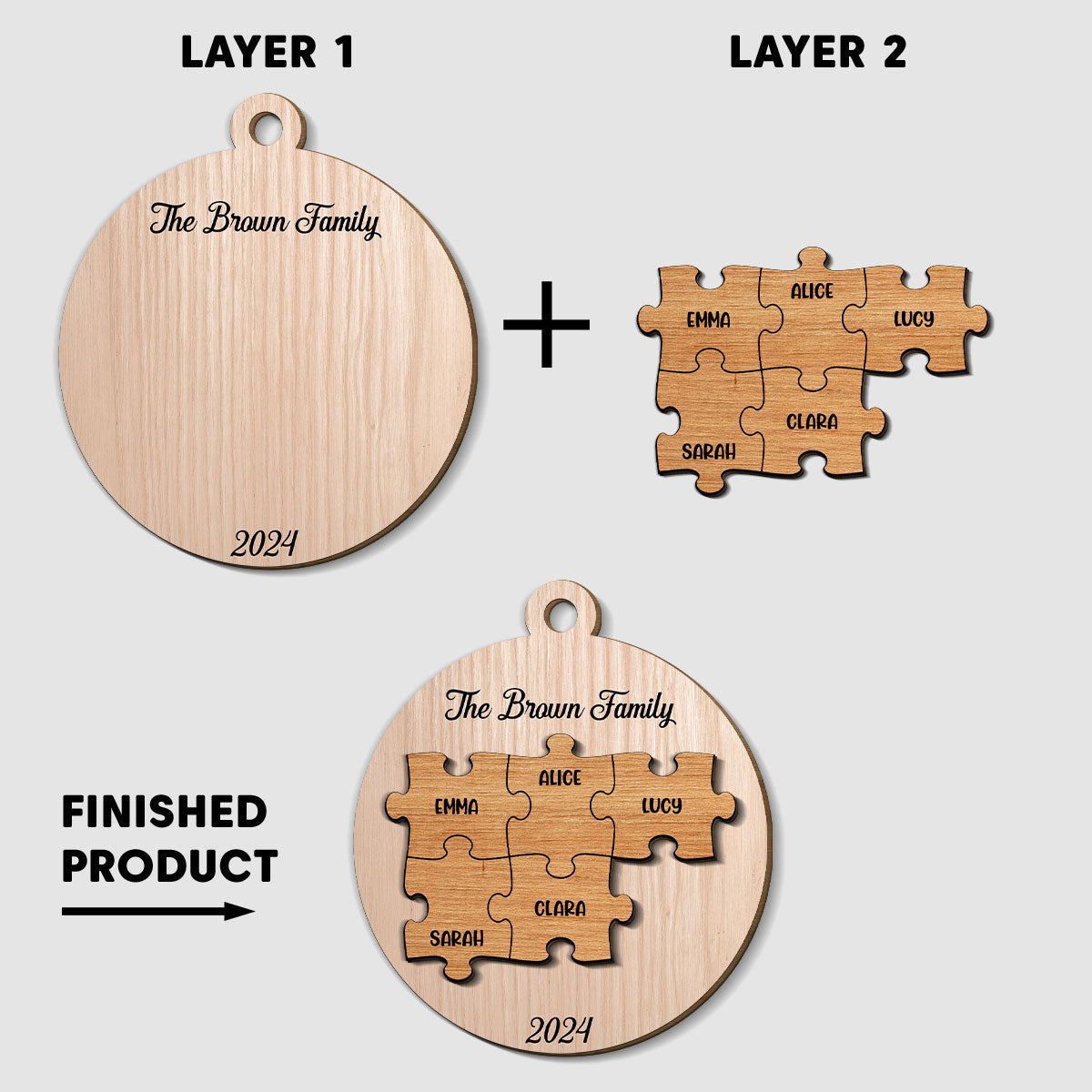 Custom Family Ornament, Christmas Gift for Family Members •  Piece Of Family - Personalized Freeshape 2-Layered Wood Ornament
