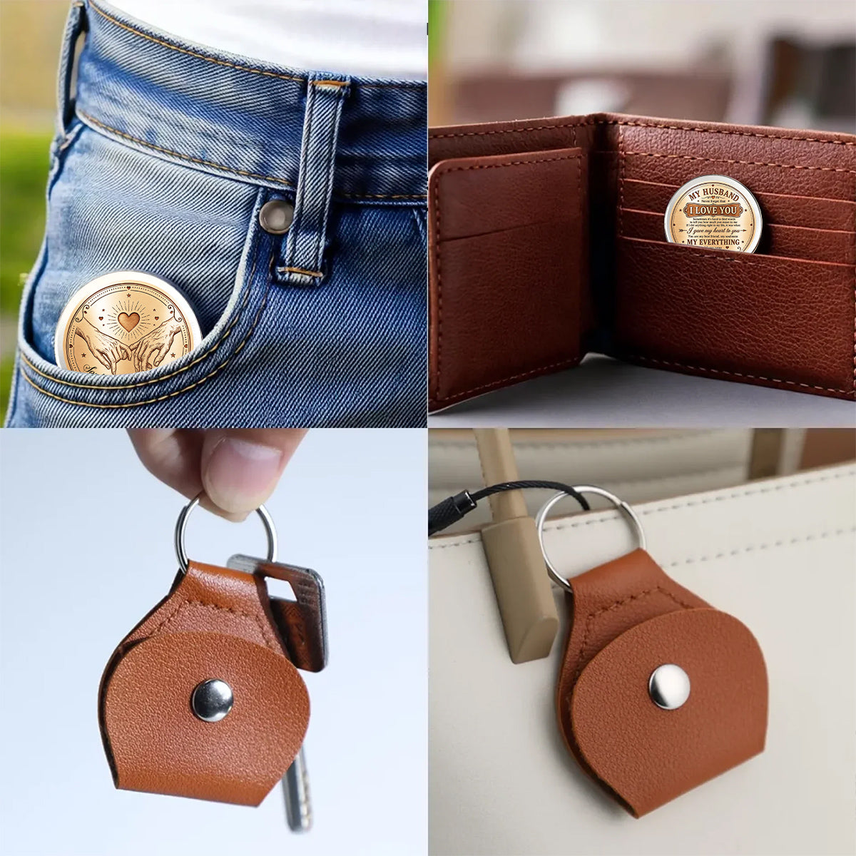 Custom Coin Keychain for Husband, Couple Anniversary Valentine's Day Gifts • My Lover - Personalized Pocket Hug