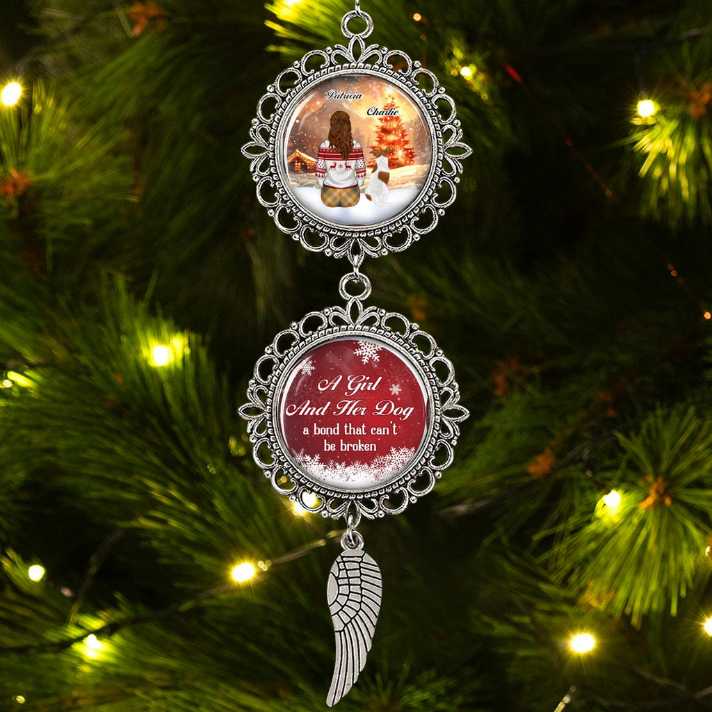 Custom Memorial Christmas Ornament, Sympathy Keepsake •  A Girl And Her Dog - Personalized Charming Ornament