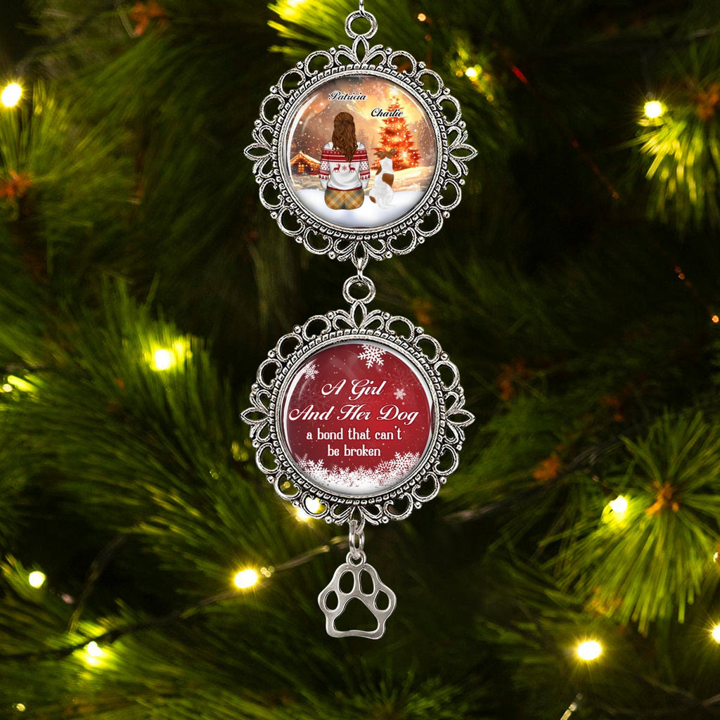 Custom Memorial Christmas Ornament, Sympathy Keepsake •  A Girl And Her Dog - Personalized Charming Ornament