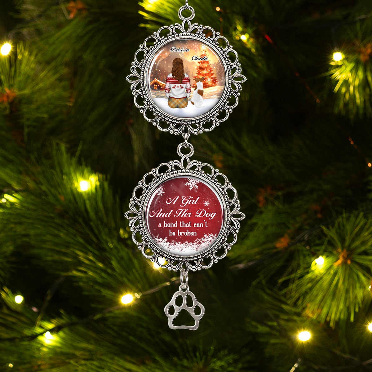 Custom Memorial Christmas Ornament, Sympathy Keepsake •  A Girl And Her Dog - Personalized Charming Ornament