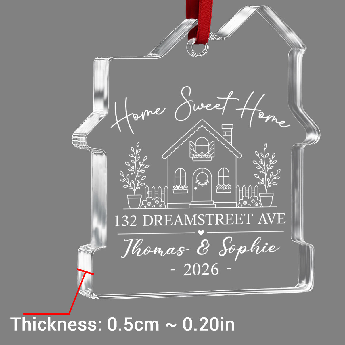 Custom Couple Christmas Ornament, Anniversary Gift •  Home Sweet Home - Personalized House Shaped Glass Ornament