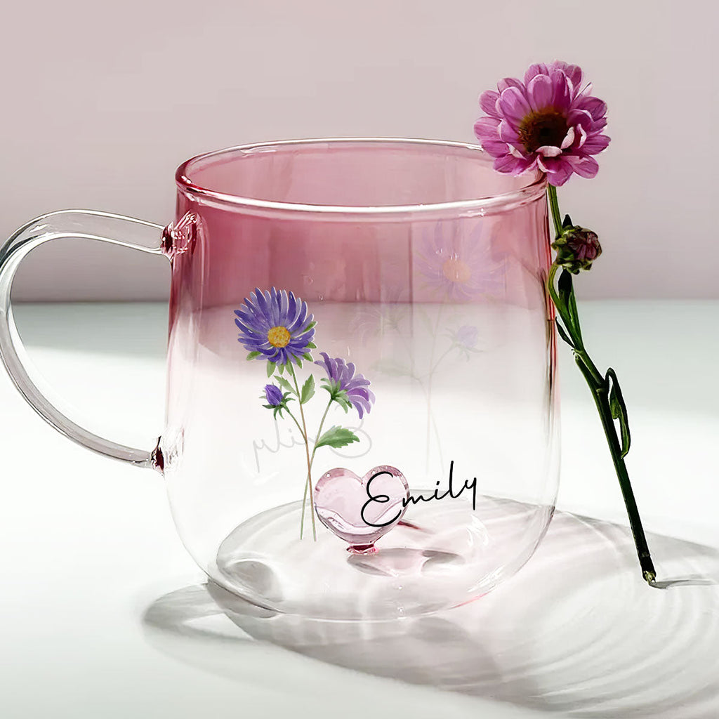 Custom Best Friend, Christmas & Birthday Friendship Keepsake Gift • You Are The Most Beautiful Flower - Personalized Pink Gradient Glass Mug