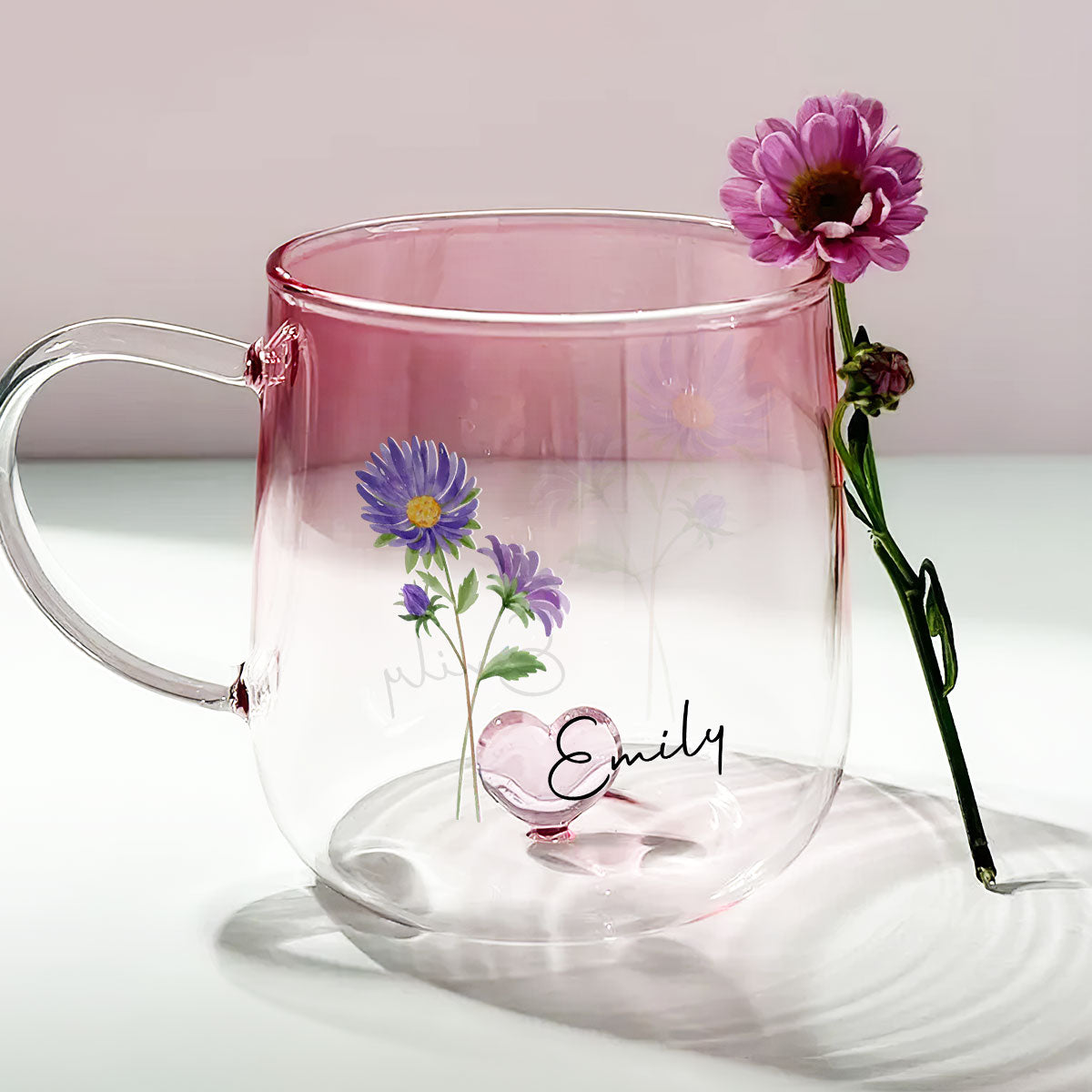 Custom Best Friend, Christmas & Birthday Friendship Keepsake Gift • You Are The Most Beautiful Flower - Personalized Pink Gradient Glass Mug