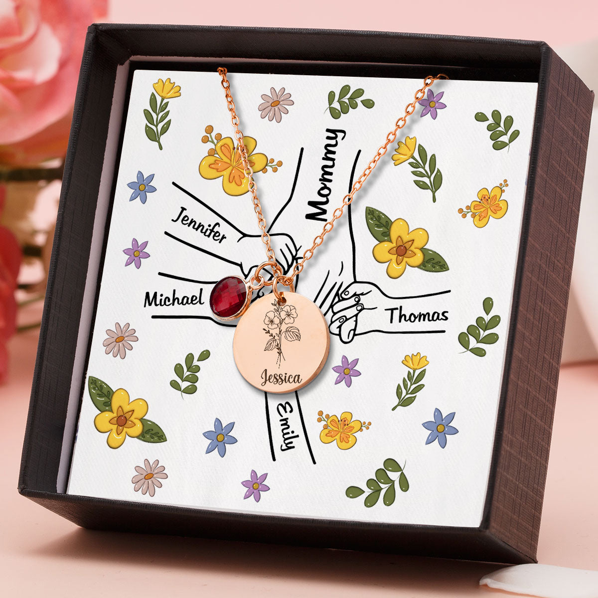 Hold My Hand - Personalized Birthstone Necklace With Message Card