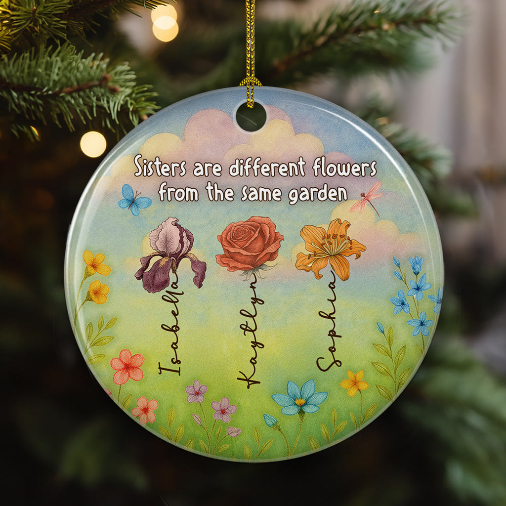 Custom Sister Christmas Ornament •  Sisters Shine Like Bright Flowers - Personalized Ceramic Ornament