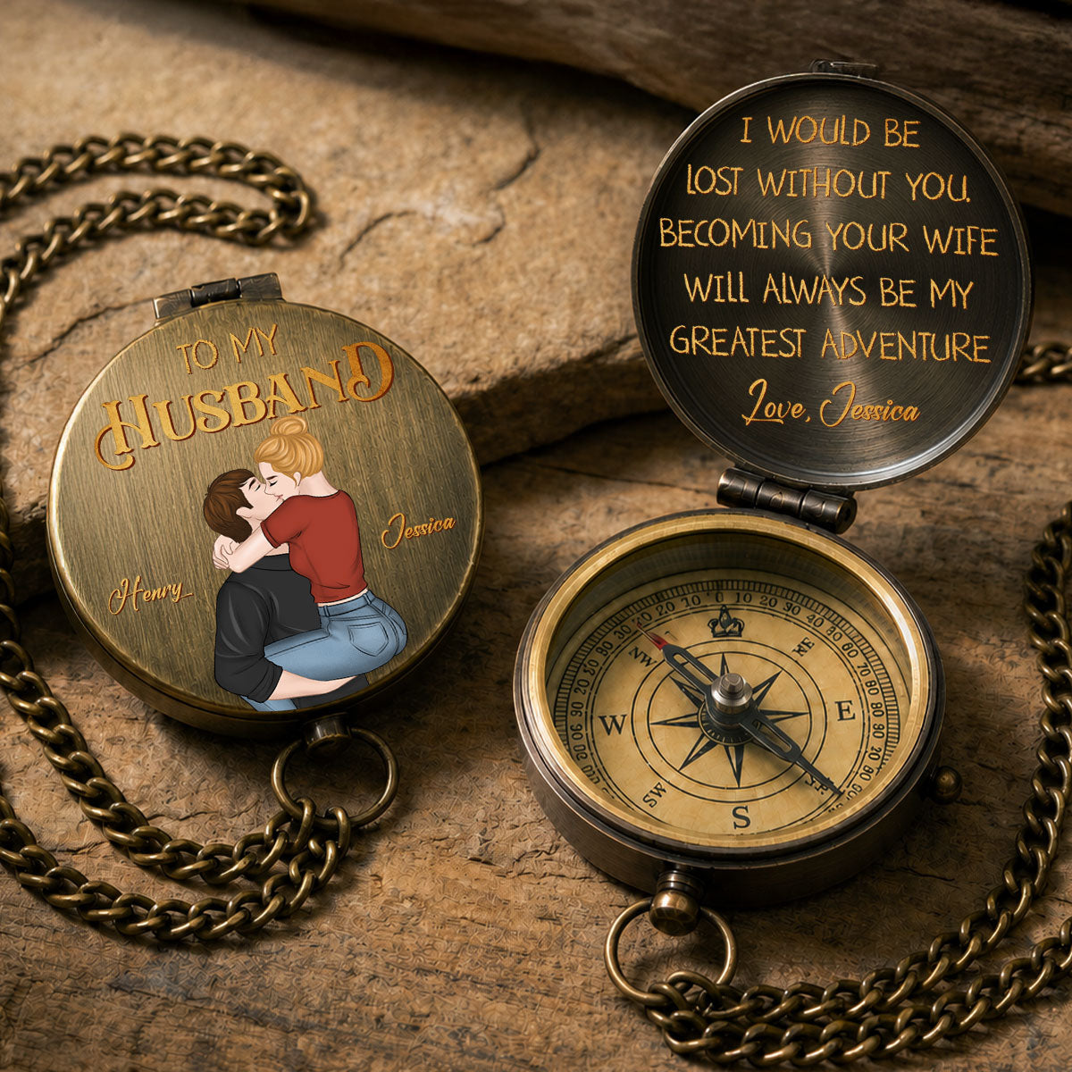 To My Husband- Personalized Pocket Compass