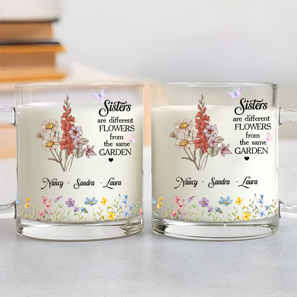 Custom Christmas & Birthday Gift For Sister • Floral Sisters Forever - Personalized Glass Mug