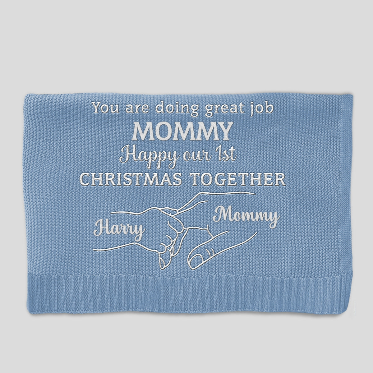 Christmas Together - Personalized Embroidered Knitted Baby Blanket