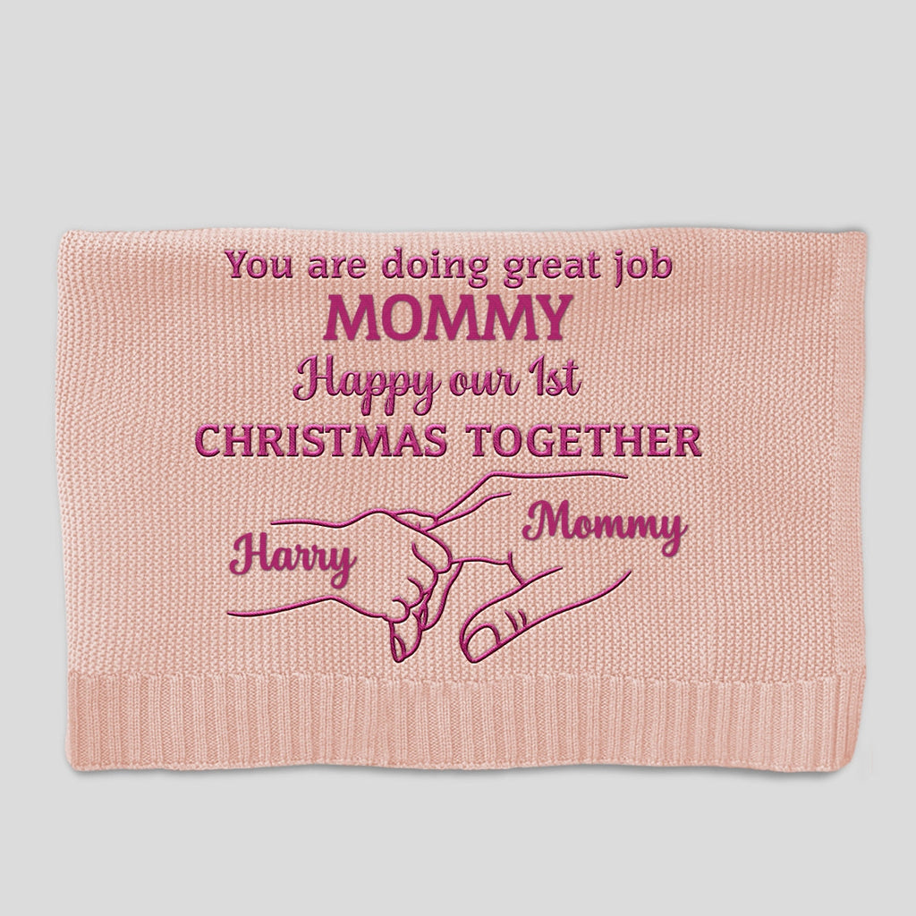 Christmas Together - Personalized Embroidered Knitted Baby Blanket