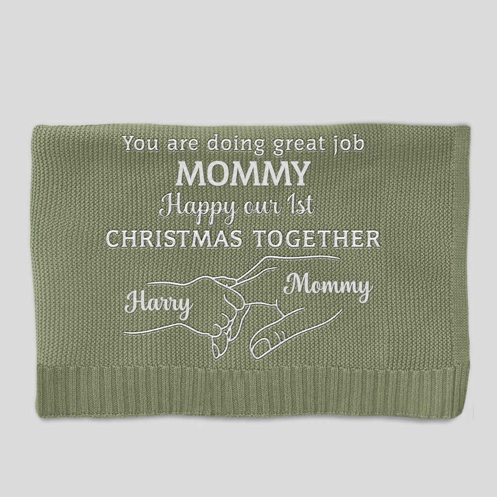 Christmas Together - Personalized Embroidered Knitted Baby Blanket