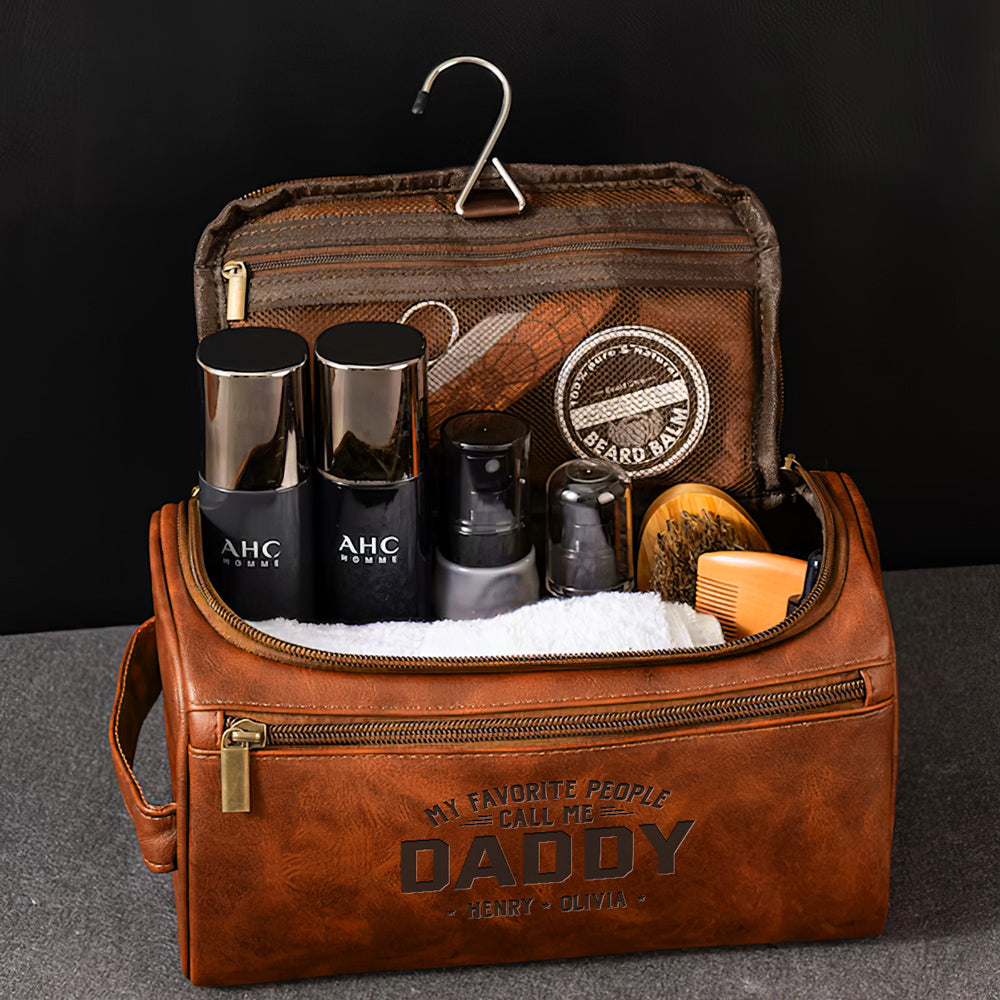 My Beloved People Call Me Daddy - Personalized Engraved Leather Toiletry Bag