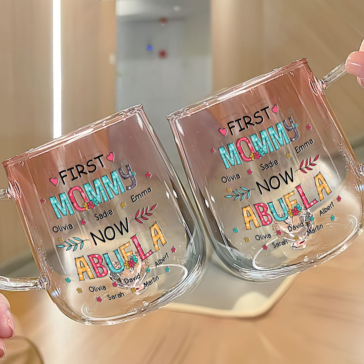 Custom Mother's Day Gift for Mom & Grandma • Our Love For You Is Unbreakable - Personalized Pink Gradient Glass Mug