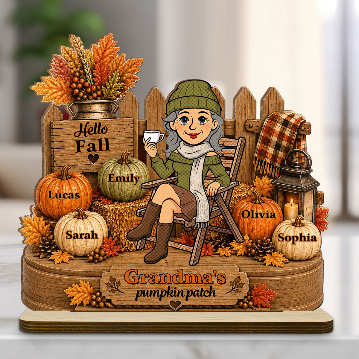 Custom Family Decor, Christmas Birthday Family Keepsake • Little Pumpkins Grandma Loves - Personalized 2-Layer Wood Plaque With Flat Base