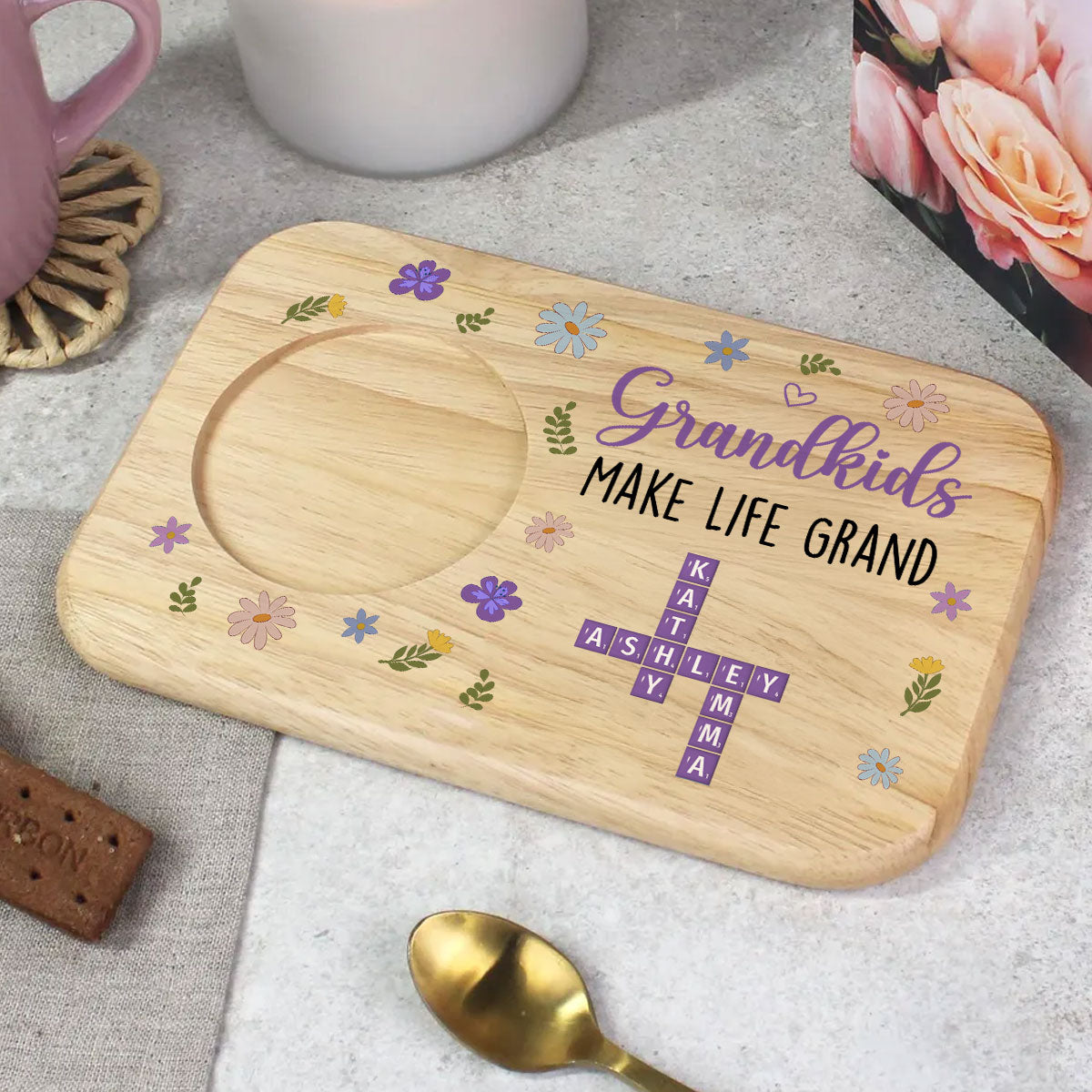 Grandkids Make Life Grand Crossword Puzzle - Personalized Wooden Treat Board