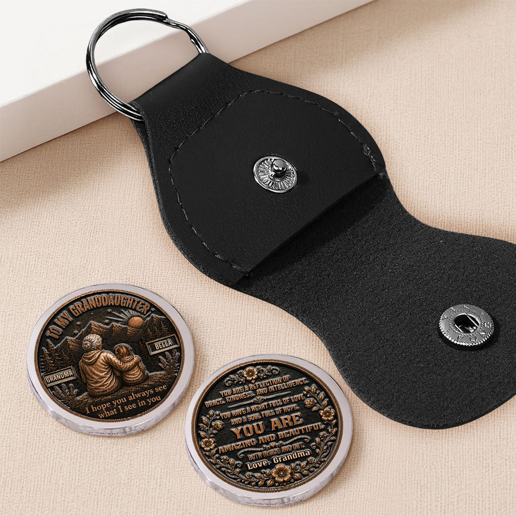 Custom Coin Keychain For Granddaughter Niece, Family Keepsake, • My Heart Goes With You - Personalized 3D Printing Pocket Hug