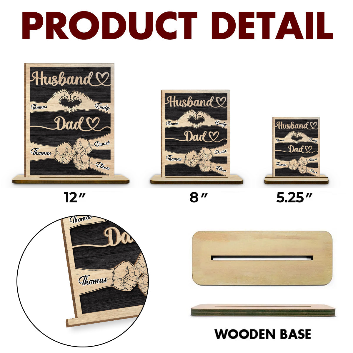 Custom Father's Day Decor, Gift for Dad & Grandpa • Dad Holds Our Love - Personalized 2-Layer Wood Plaque With Flat Base