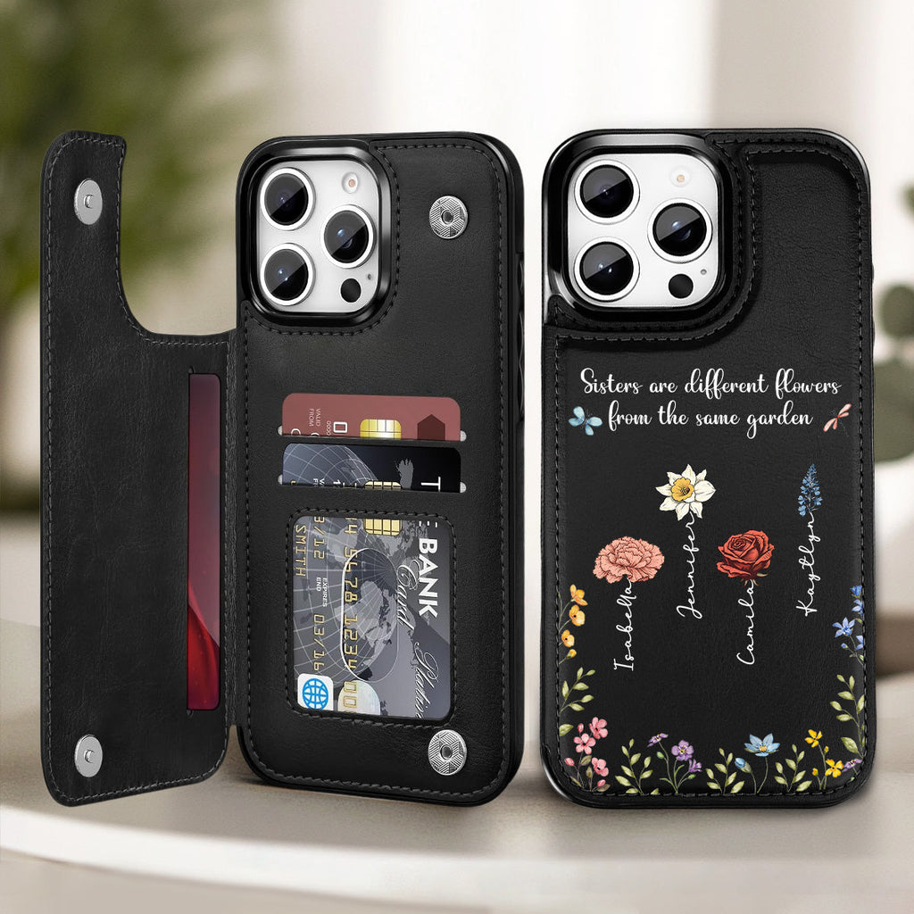 Sisters Are Different Flowers - Personalized Leather Phone Case
