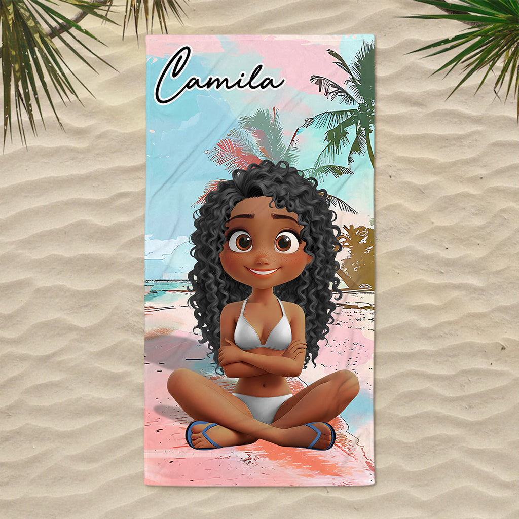 Summer Lady Cartoonize - Personalized Beach Towel