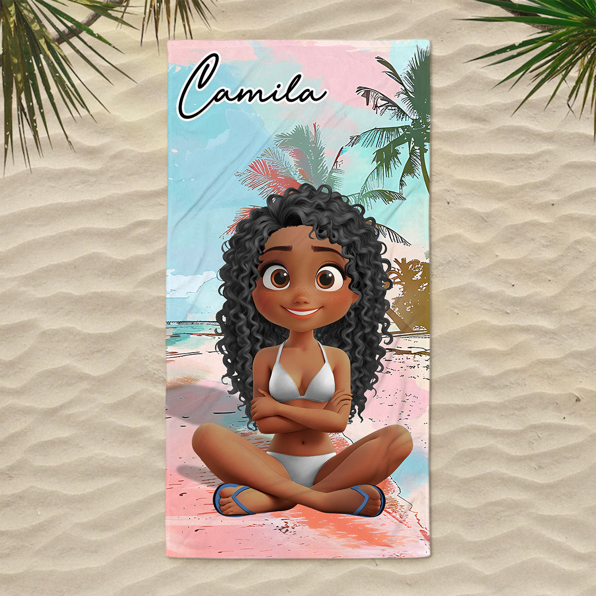 Summer Lady Cartoonize - Personalized Beach Towel