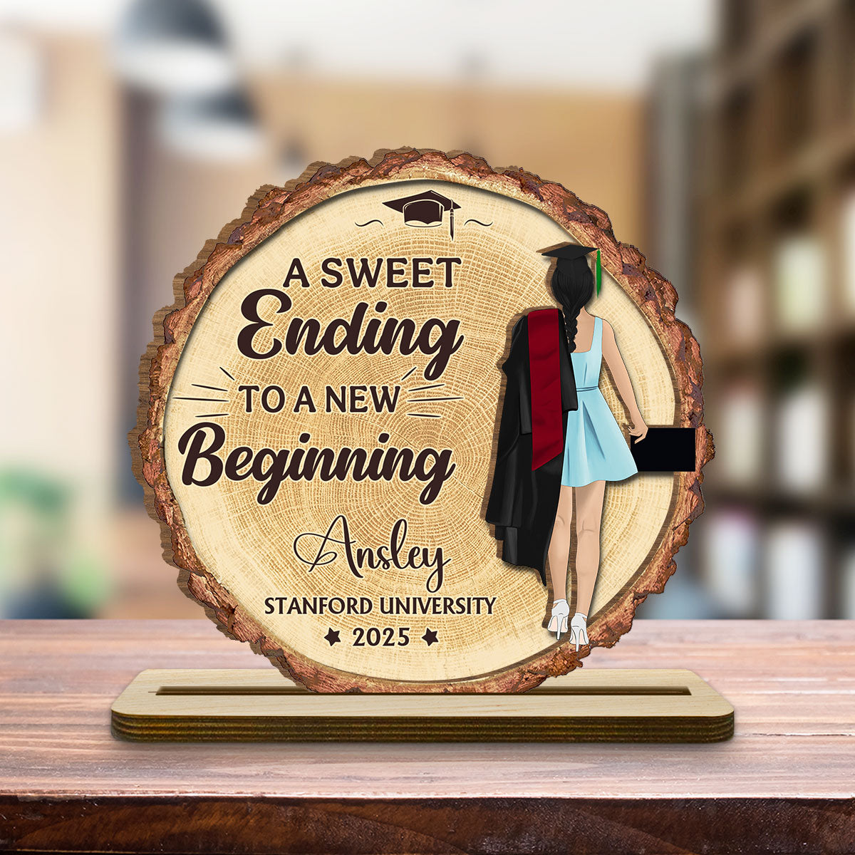 Custom Family Decor, Christmas Birthday Family Keepsake • A Sweet Ending To A New Beginning - Personalized 2-Layer Wood Plaque With Flat Base