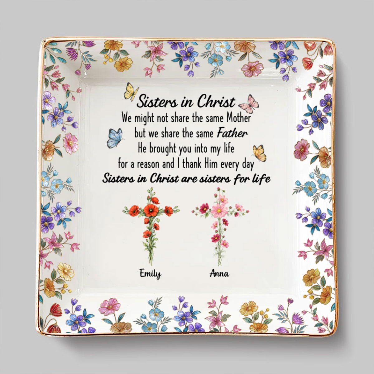Custom Trinket Dish Gift for Friend, for Soul Sister • Connected By Faith - Personalized Jewelry Dish