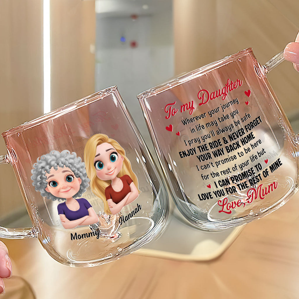 Custom Christmas & Birthday Gift for Daughter • Mom To Daughter Enjoy The Ride - Personalized Pink Gradient Glass Mug