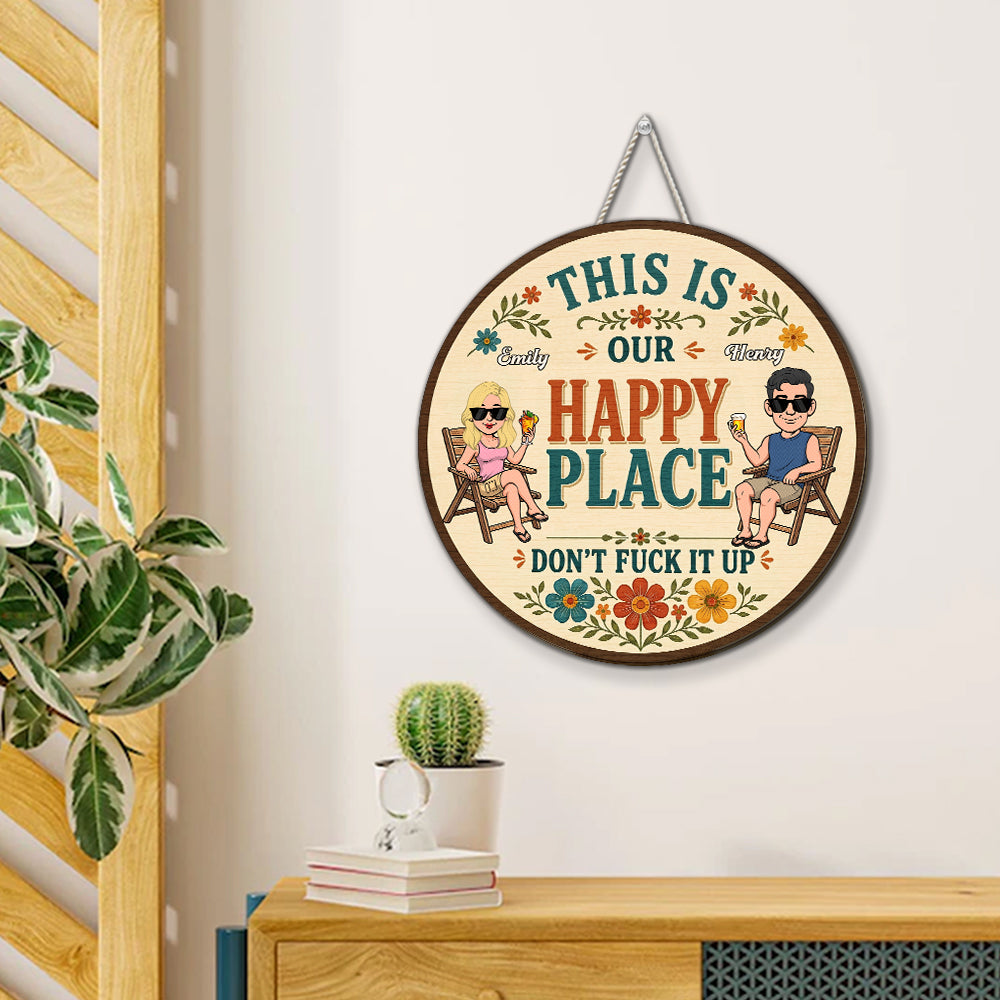 Custom Family Summer Backyard, Patio & Porch Decor • This Is Our Happy Place - Personalized Wood Sign