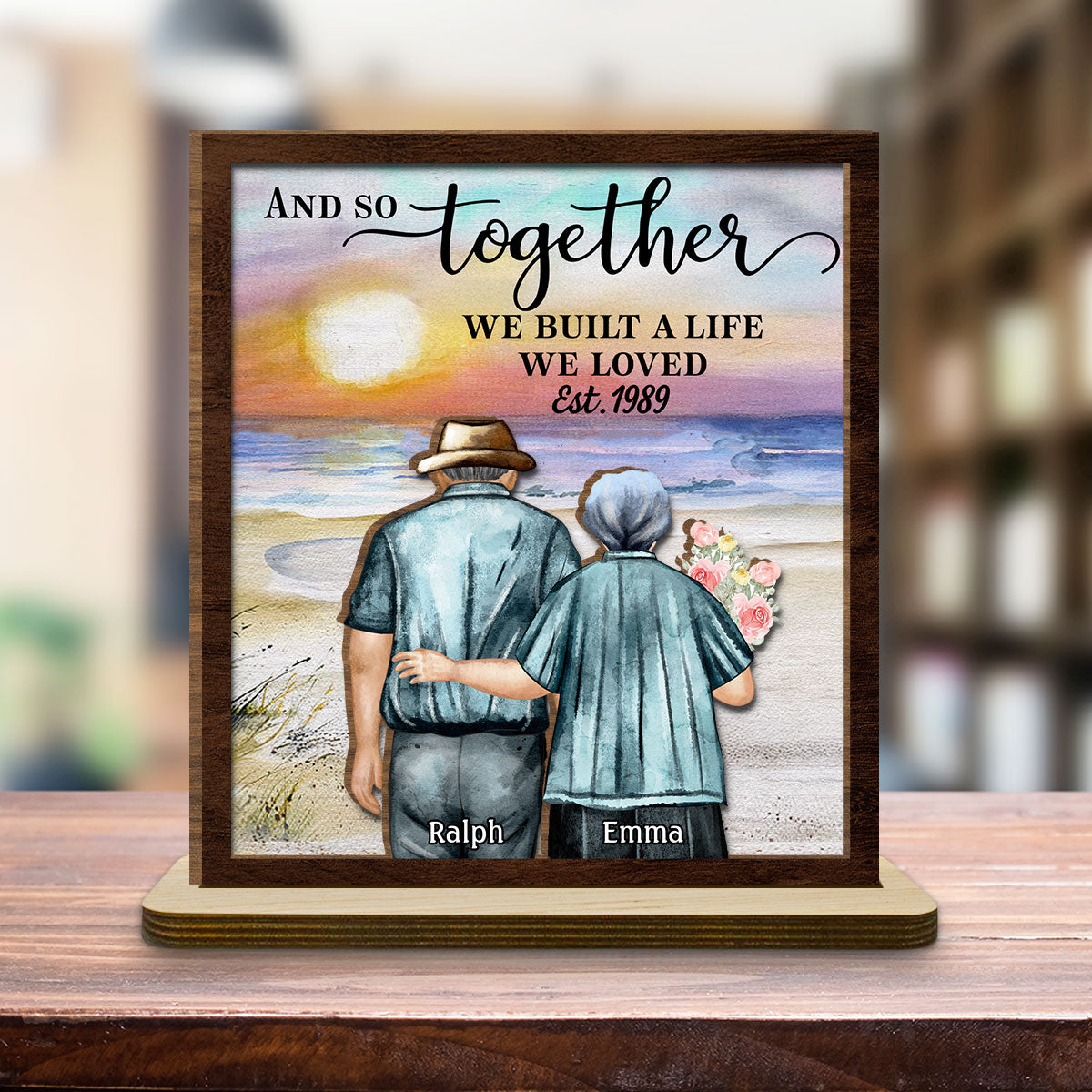 Custom Couple's Decor, Anniversary & Wedding Gift • Love Forever - Personalized 2-Layer Wood Plaque With Flat Base