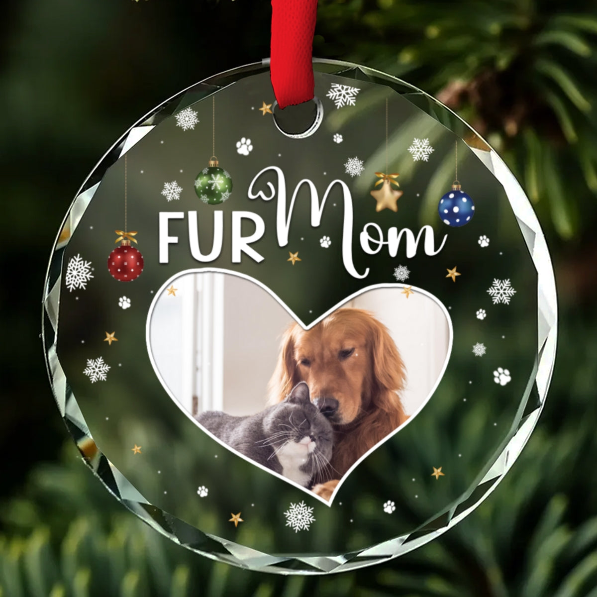 Custom Photo Keepsake Christmas Ornament • Fur Mom Photo - Personalized Glass Ornament