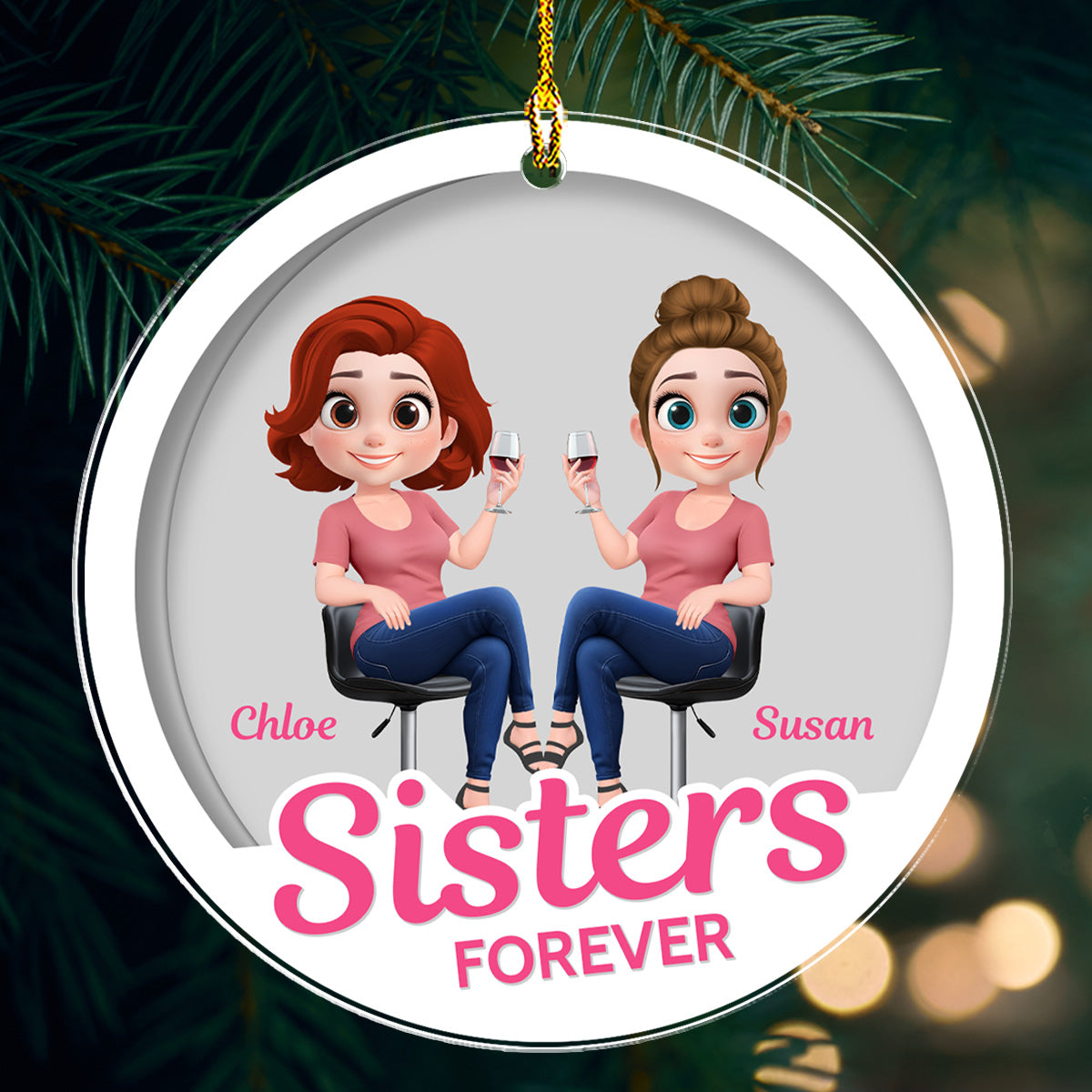 Custom Friendship Christmas Ornament, Best Friend Gift •  Besties Together Figure - Personalized Acrylic Ornament
