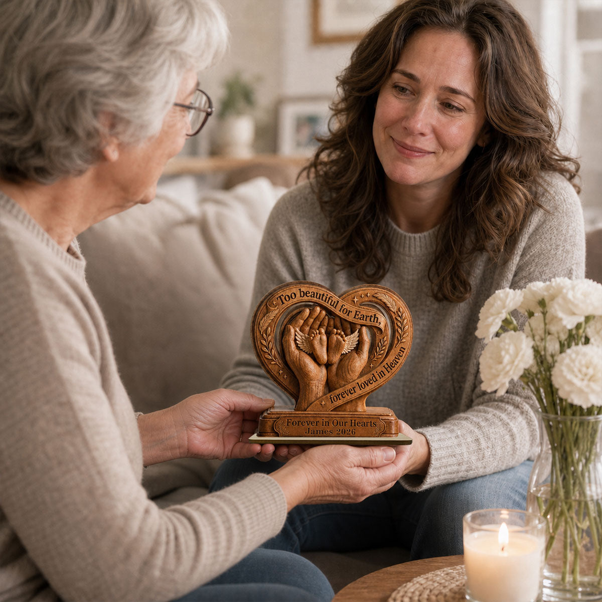 Custom Memorial Keepsake, Sympathy & Remembrance Gift • An Angel Forever In Heaven - Personalized 2-Layer Wood Plaque With Flat Base