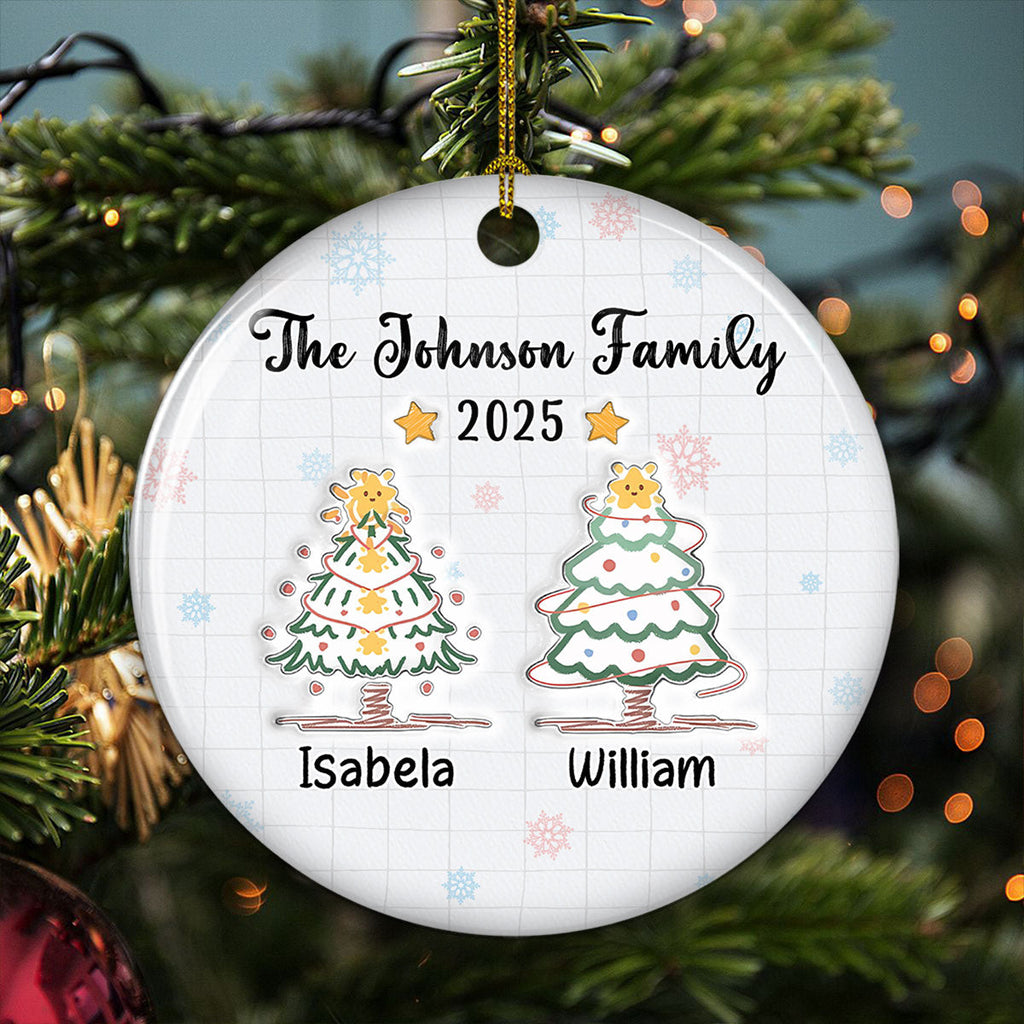 Custom Family Ornament, Christmas Gift for Family Members •  Love The Way Draw Family Love - Personalized 3D Inflated Effect Ceramic Ornament