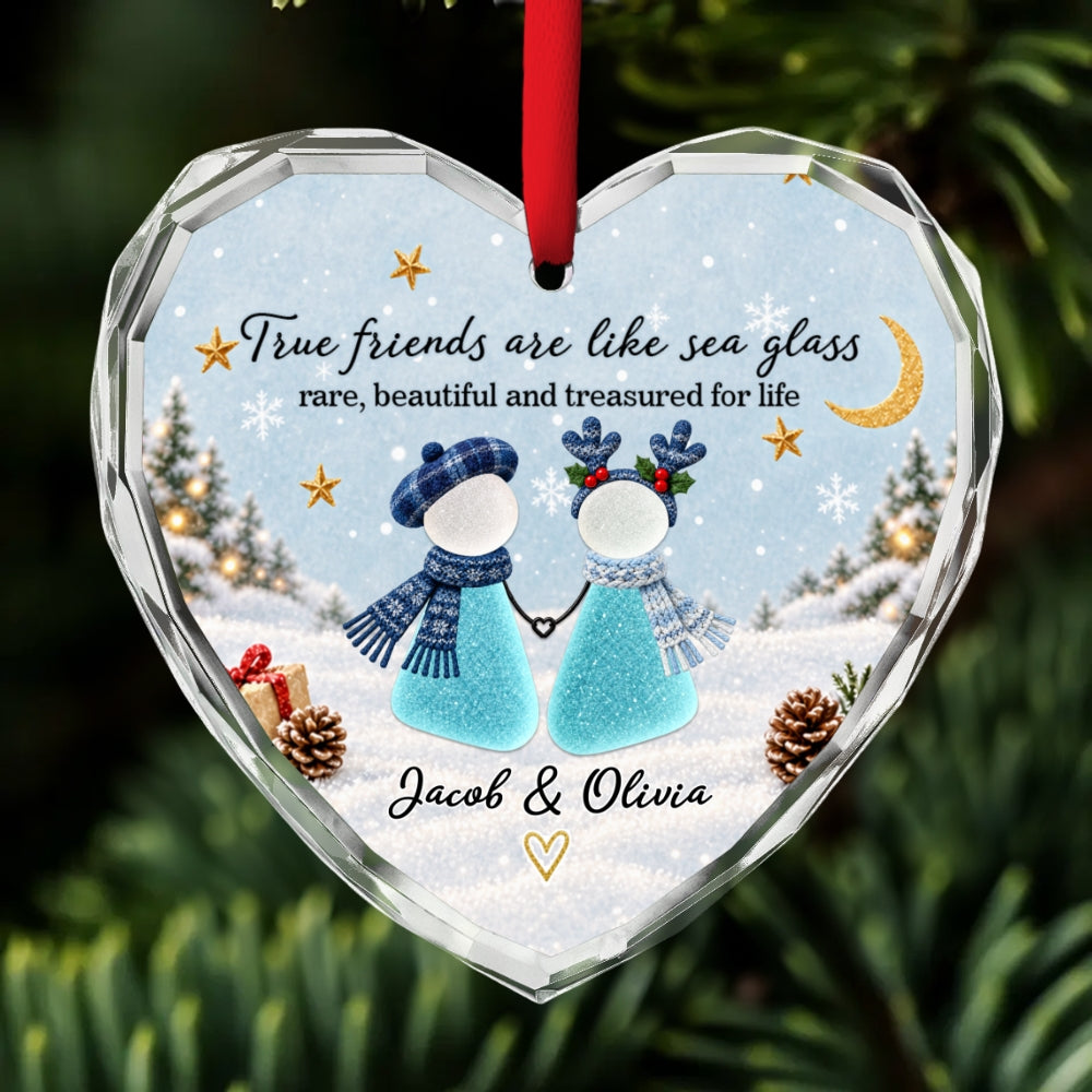 Custom Sister Christmas Ornament •  True Friends Are Like Sea Glass - Personalized Glass Ornament