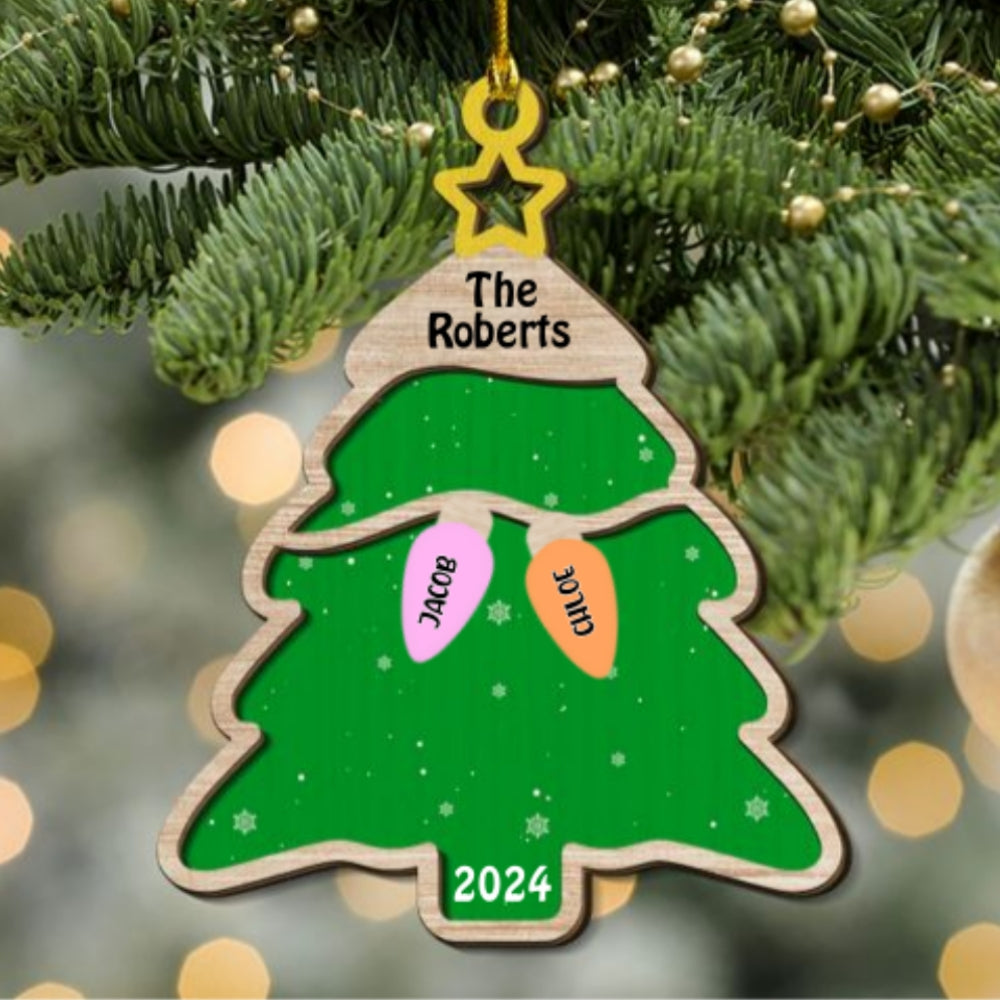 Custom Family Ornament, Christmas Gift for Family Members •  The Cutest Family Christmas Tree - Personalized 2-Layered Wood Ornament