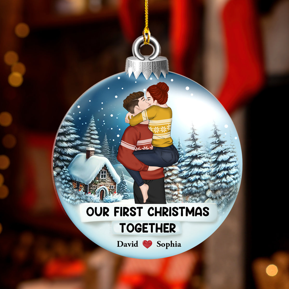 Custom First Christmas Ornament Married, Gift for Newlyweds •  First Christmas Together - Personalized Acrylic Ornament