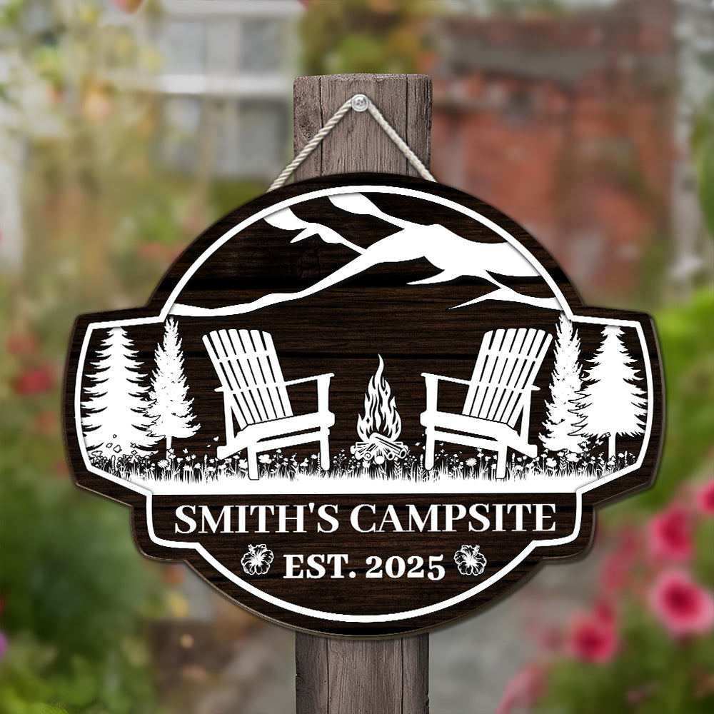 Custom Family Campground Sign, Campsite Outdoor Wall Decor • Family Campsite - Personalized Wood Sign