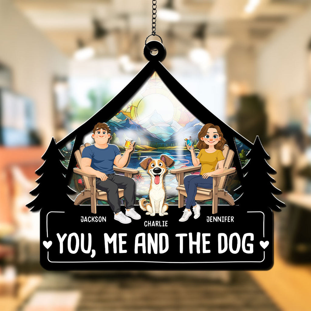 Custom Family Name Hanging Decor, Christmas Birthday Gift •  Love Bark Laugh Repeat - Personalized Suncatcher