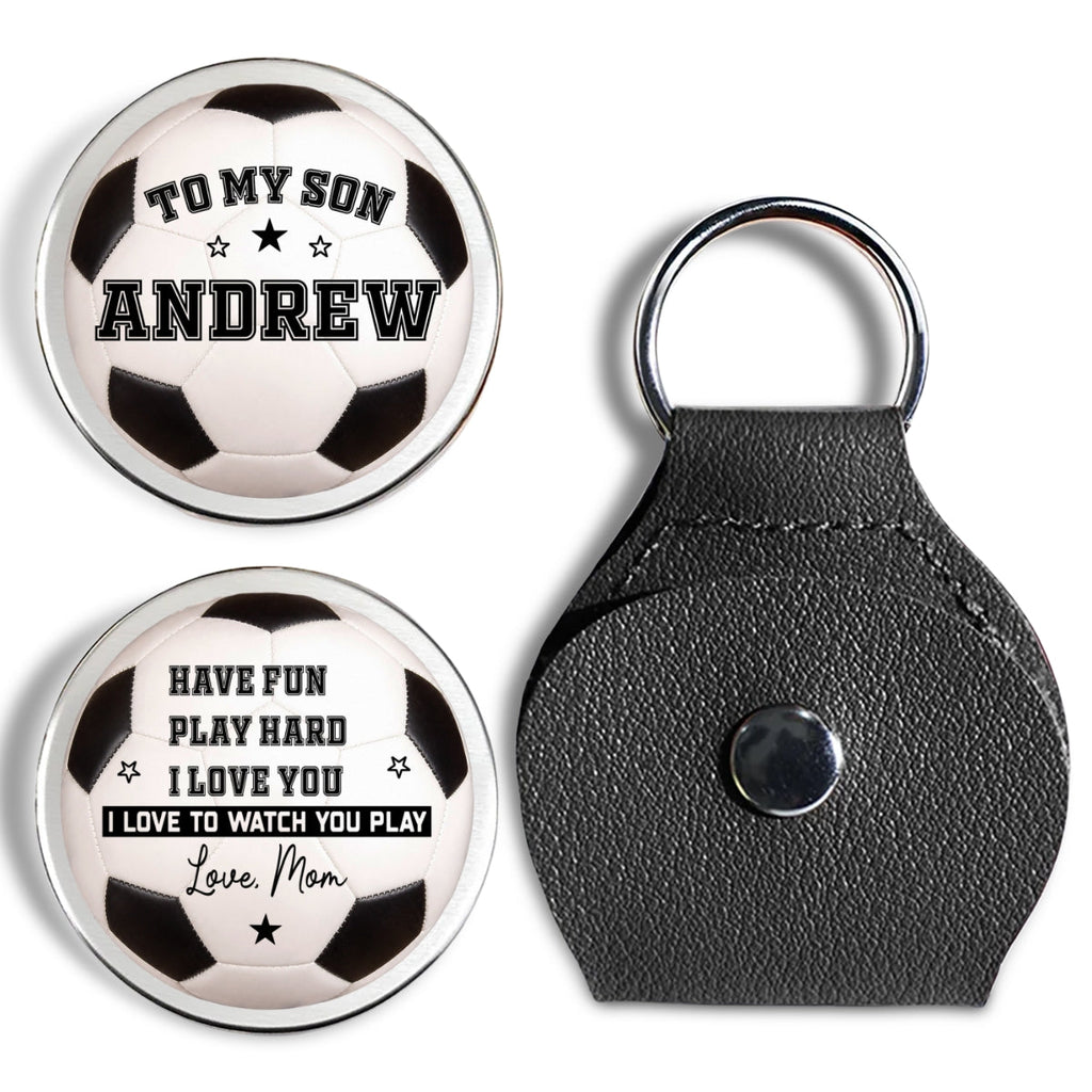 Custom Coin Keychain for Son, Father's Day Birthday Gifts • To My Son Soccer Ball - Personalized Pocket Hug
