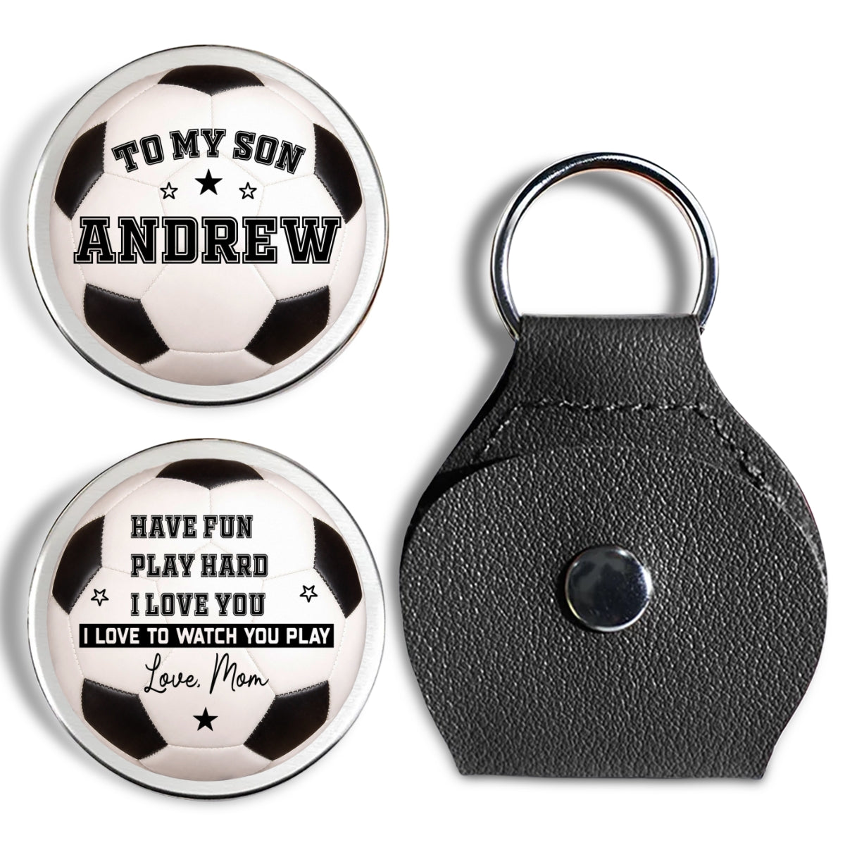 Custom Coin Keychain for Son, Father's Day Birthday Gifts • To My Son Soccer Ball - Personalized Pocket Hug