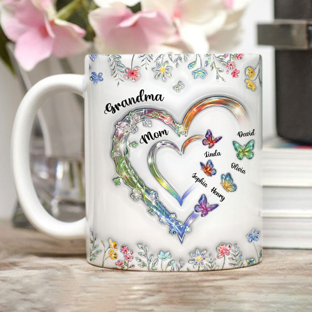Custom Mother's Day Gift for Mom & Grandma • Grandma Heart - Personalized 3D Inflated Effect Mug