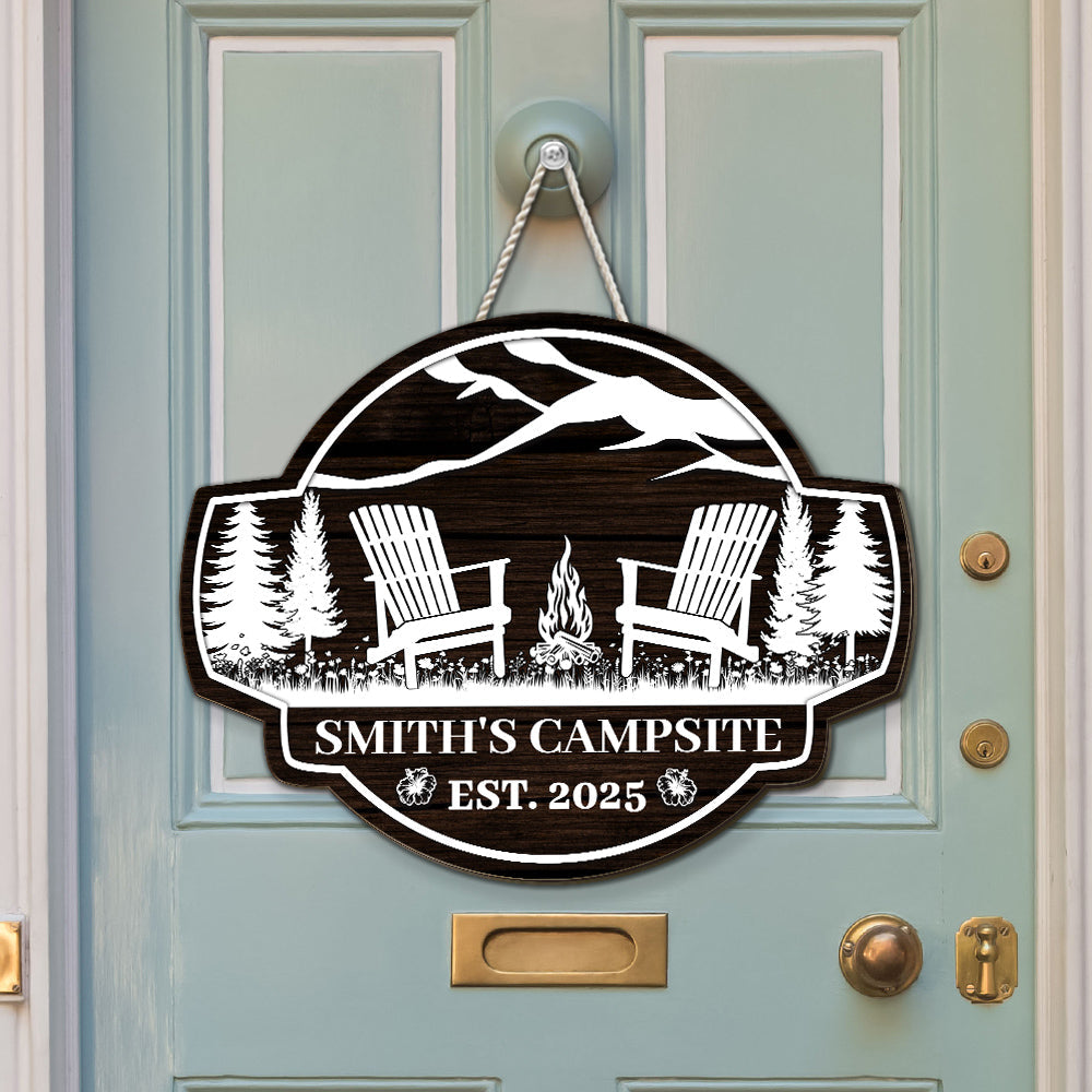Custom Family Campground Sign, Campsite Outdoor Wall Decor • Family Campsite - Personalized Wood Sign